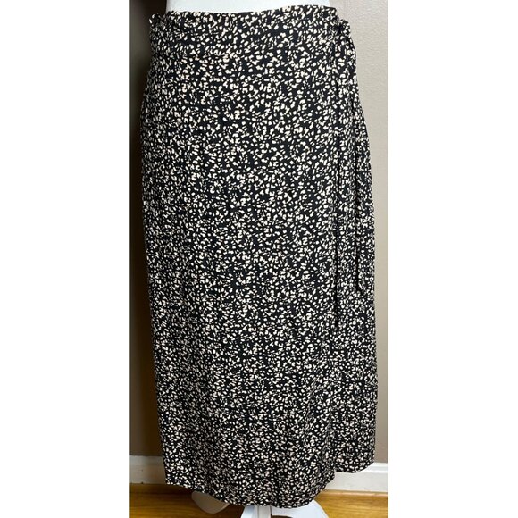 Urban Romantics Skirt Wrap Midi Black Beige Rayon A-line Womens M - Picture 2 of 8